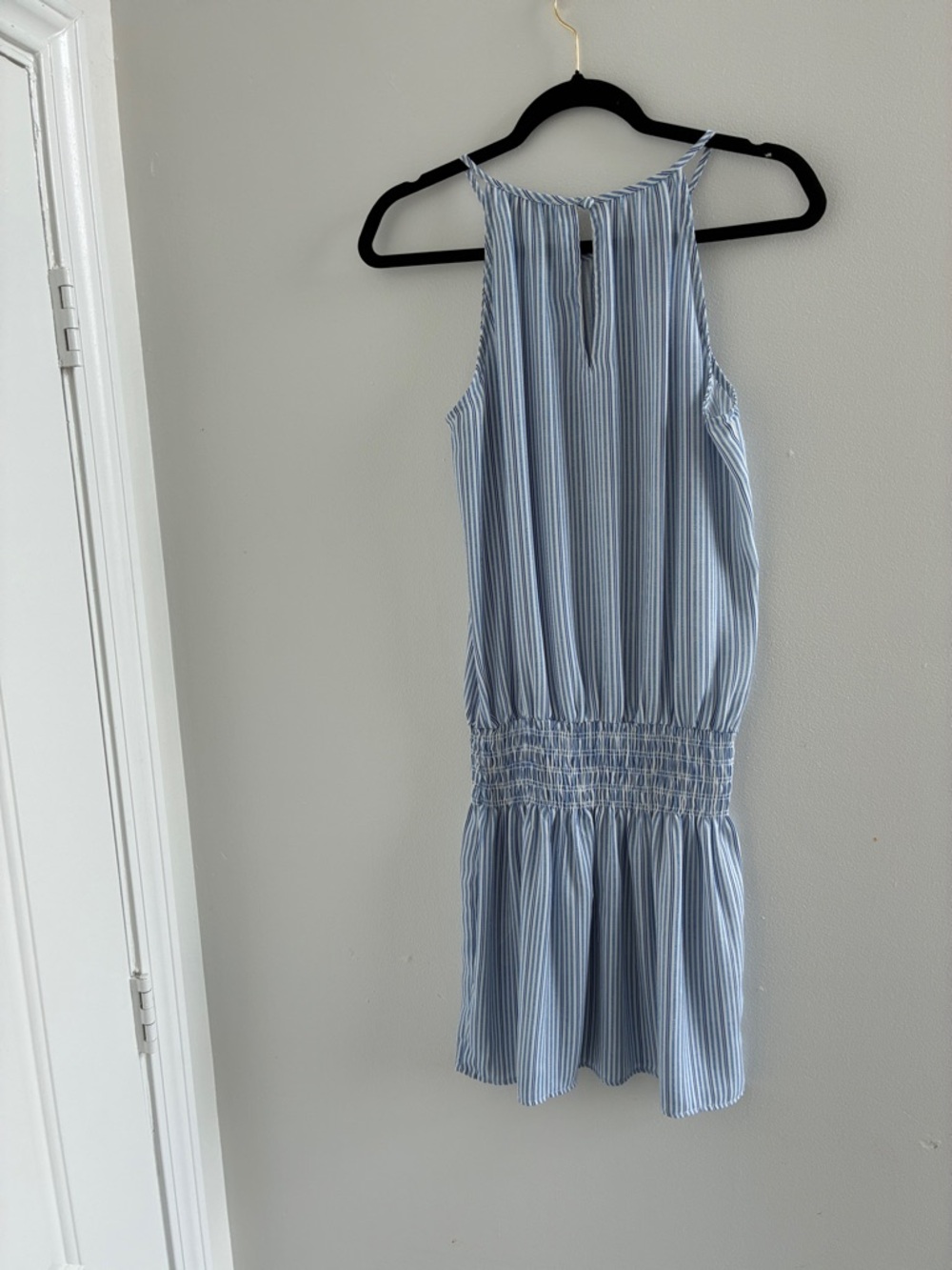 Veronica M Blue and White Striped Halter Mini Dress - Picture 5 of 5